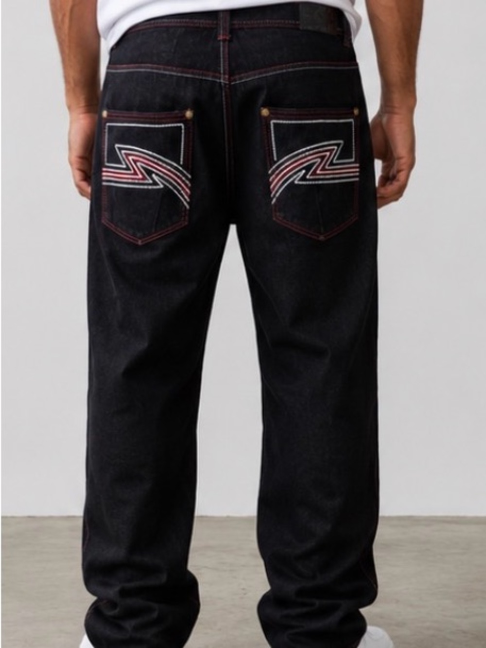 RK Jeans Co. Men’s Baggy Wide Leg Y2K Streetwear Jeans Embroidered Pockets 40”